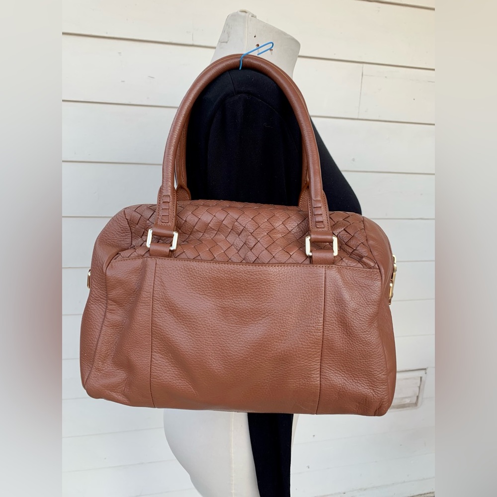 Cole Haan Buttery Leather Coñac Brown Bag Hobo Purse Woven Sam Shoulder Tan - Picture 4 of 5